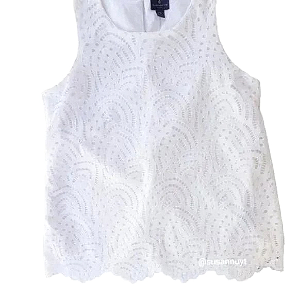 Worthington Coquette Sleeveless Clean Girl Lace Vanilla Girl Scalloped Top
